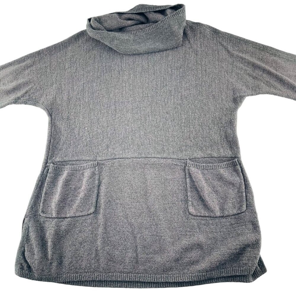 Soft Surroundings Womens Gray Cowl Neck Tunic Sweater L/XL Viscose Blend Long Sl